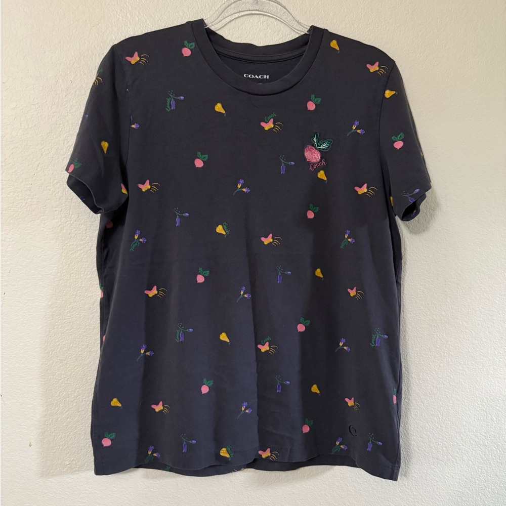 Coach dark gray Tee with Colorful Butterfly Embroidery